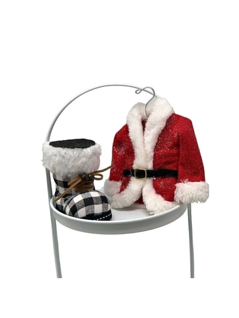 Santa Coat Boot Christmas Ornament Buffalo Checkered Plaid Lot Red Black Holiday